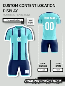 2 pièces Maillot de soccer personnalisé - T-shirt à manches courtes + short co-ord imprimé motif dragon. Ensembles de sport respirants et absorbants pour un cadeau personnalisable avec nom et numéro imprimés