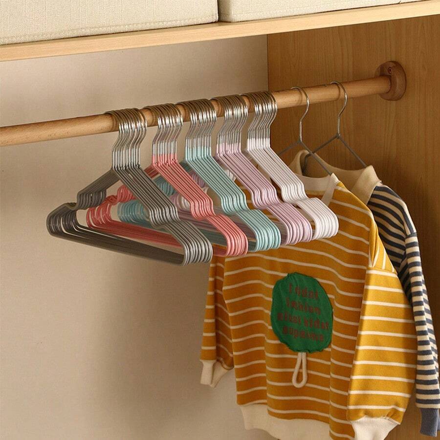 20 件/1 件婴幼儿塑料涂层金属衣架,可爱小衣架,节省衣柜空间,无痕金属丝,适用于婴儿衣物储存和干燥,日托品质 - 彩色 - 查看 1