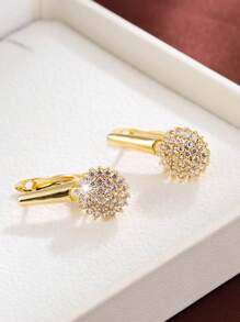 1 对优雅花朵设计锆石镶嵌时尚耳环