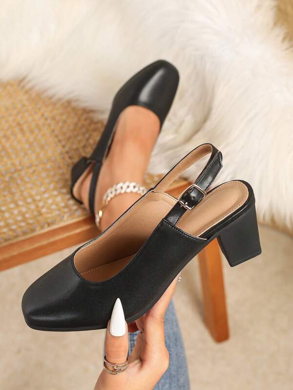 New Arrival Square Toe Solid Color Backless Sandals, Comfortable