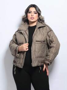 Plus Size Winter Coats - 卡其色 - 查看 8