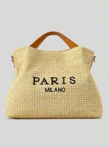 Straw Bag Seaside Holiday Beach Bag Female Letter Embroidery Large Capacity Tote Bag Summer Shoulder Crossbody Bag