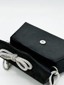 Sac du soir en velours de couleur unie minimaliste avec décoration de nœud en cristal, embrayage élégant pour fête pour femmes
