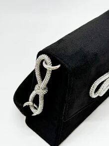 Sac du soir en velours de couleur unie minimaliste avec décoration de nœud en cristal, embrayage élégant pour fête pour femmes