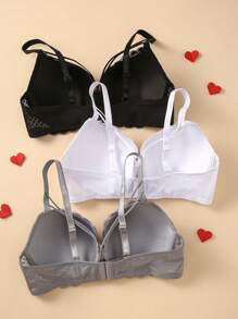 3pcs Plus Size Lace Bras, Comfortable Underwire Lift Bras For Women