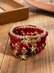 4pcs Bohemian Style Jewelry Set, Ocean Starfish Pendant Multi-Layer Beaded Bracelet For Daily Wear - Bohemia - View 9