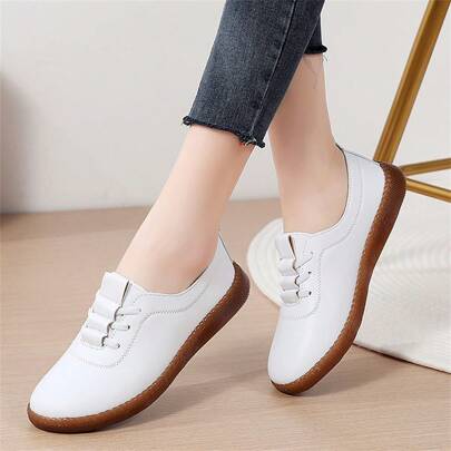 Plus Size Women's Casual Slip-On Cow Tendon Soft Sole Loafers, Suitable For Spring And Autumn