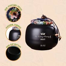 1pc Personalized Ceramics Pet Urn With Bamboo Top & Cloth Top, Customized Porcelain Pet Urn Engraved With Name, Text And Icon, Ideal Urns For Dogs & Cats, Pottery Ashes Container, Dog Urn, Cat Urn, Pet Memorial Art, Pet Loss Gifts
