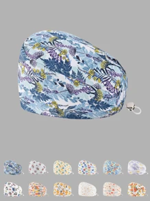 1 pieza Visera de sol de mujer de poliéster con estampado de frutas, flores y animales, ajustable, adecuada para médicos, enfermeras, amas de casa y talla grande, práctica para ser antibacteriana y antipolvo, apta para todo el año