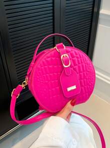 Women Mini Small Round Bag Crocodile Handbag Retro Crossbody Bag - Hot Pink - View 5
