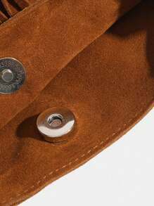 新款时尚秋冬复古麂皮纯色流苏女士小众手机包，西式/港式单肩斜挎多功能个性简约慵懒通勤旅行购物休闲日常百搭轻便棕色，最新时尚麂皮包，完美搭配女士秋季穿搭，2025新款秋季女装 - 棕色 - 查看 7