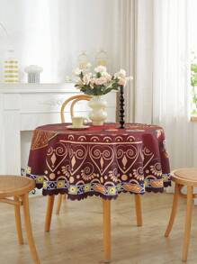 1pc Waterproof And Oil-Resistant Round Tablecloth, Celebration Decor, Modern Digital Print Festive Pattern, Indoor/Outdoor Table Setting
