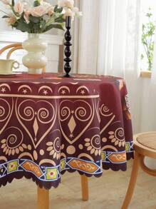 1pc Waterproof And Oil-Resistant Round Tablecloth, Celebration Decor, Modern Digital Print Festive Pattern, Indoor/Outdoor Table Setting