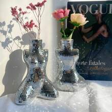 Silver Handmade Ceramic Disco Ball Vase, Creative Disco Floral Vase For Flowers And Plants, Boho Home Decor, Available In Multiple Sizes, Birthday Graduation Gift, Home Decoration, Room Decor, Glass Vase - Silver - View 7