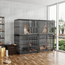 Heavy Duty Dog Crate, Stackable Large Pet Cage With Tear Resistant Square Tube, Metal Military Puppy Cages With Prevent Escape Lock And Tray 95x57cm 2 Tiers