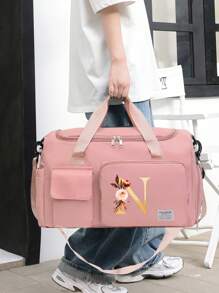 Oxford Cloth Material, Fashionable Style, Wet & Dry Separate, Adjustable Shoulder Strap, Multi-Pocket Storage, Large Capacity Multifunctional Black Travel Bag, Handbag, Crossbody Bag, Shoulder Bag, Separate Space For Storing Shoes, Suitable For Vacation, Travel, Fitness, Exercise, College Bag For School School Accessories School Stuff - Pink - View 18