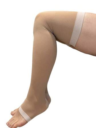 Calcetines deportivos de compresión largos para mujer, 480D con moldeado de pierna, dedo del pie expuesto, sobre la rodilla, ajustados