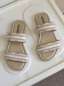 Fashionable And Adorable Open-Toe Slide Sandals For Girls, Breathable And Lightweight Slippers Suitable For Indoor And Outdoor Vacations, Beach Trips, And Summer. - Gold - View 1