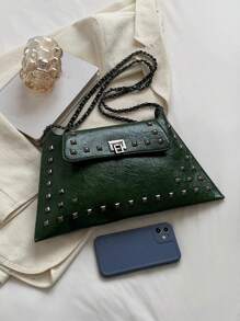 Retro Fashion Simple Rivet Messenger Bag, Ladies Casual Commuter Envelope Shoulder Bag Crossbody Bag - Green - View 6