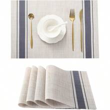 1pc/4pcs/6pcs Washable Indoor/Outdoor PVC Woven Placemats, Non-Slip Heat Resistant, Blue Color, Spill-Proof, Easy To Clean Kitchen Tablemats - Multicolor - View 1