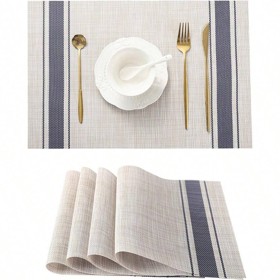 1pc/4pcs/6pcs Washable Indoor/Outdoor PVC Woven Placemats, Non-Slip Heat Resistant, Blue Color, Spill-Proof, Easy To Clean Kitchen Tablemats - Multicolor - View 1