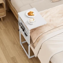 C Shaped End Table, 33'' Tall Side Table For Couch, Adjustable Height Small Couch Side Table For Small Spaces, End Table Slide Under Sofa Table TV Tray With Metal Frame For Living Room, Brown - trắng - Xem 4