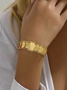 精致时尚经典古钱币手链女士斋月珠宝日常休闲佩戴礼物 - 金黃色 - 查看 3
