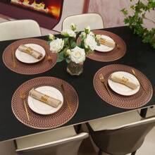 1 peça/4 peças/6 peças/8 peças/12 peças de jogos americanos geométricos redondos de PVC com folha de ouro, decoração de feriados, jogos americanos para mesa de jantar, almofadas de isolamento térmico para hotéis, restaurantes, cozinhas domésticas