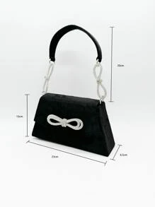 Sac du soir en velours de couleur unie minimaliste avec décoration de nœud en cristal, embrayage élégant pour fête pour femmes