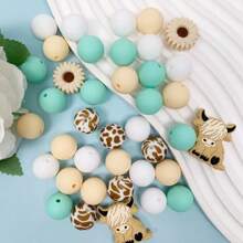 39pcs/Set Daisy & Highland Cow Shaped Silicone Beads - Suitable For DIY Jewelry Making, Pens, Necklaces, Keychains - Colorful Handmade Gift Set With Animal & Floral Patterns, Silicone Character Beads - 39PCS Daisy Cow Set - View 2