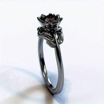 时尚方晶锆石花朵图案女士订婚/结婚戒指，复古简约情侣戒指