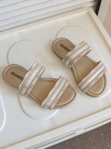 Fashionable And Adorable Open-Toe Slide Sandals For Girls, Breathable And Lightweight Slippers Suitable For Indoor And Outdoor Vacations, Beach Trips, And Summer. - Gold - View 5