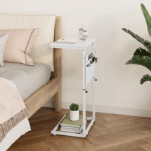 C Shaped End Table, 33'' Tall Side Table For Couch, Adjustable Height Small Couch Side Table For Small Spaces, End Table Slide Under Sofa Table TV Tray With Metal Frame For Living Room, Brown - trắng - Xem 9