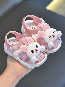 Toddler Girls Closed Toe Sandals 0-4 Years Old, Anti-Kicking Anti-Collision Cute Cartoon Rabbit Design, Infant Baby Preschool Nursery Soft Bottom Non-Slip Summer Casual Shoes - Pink - View 1