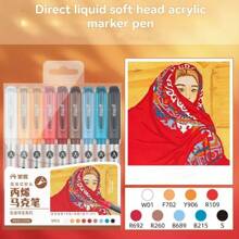 6/9 Colors Straight Liquid Acrylic Marker Pen Soft Head Brush Tip Paint Pen For Fabric Rock Painting Stone Ceramic Glass Stationery Art Supplies - Multicolor - View 16