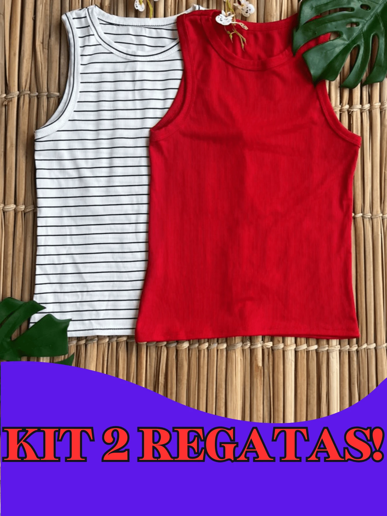 Kit 2 Regata Feminina Canelada Lisa e Listrada Blusa Básica Camisa Casual Verão Carnaval