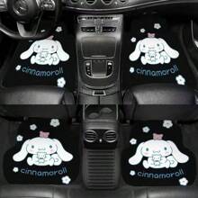 Sanrio 4 pièces Ensemble de housses de siège de voiture Sanrio hello kitty Kulomi Yugui Dog, en tissu tricoté, coussin de voiture à motif de dessin animé de Noël, tapis de sol, accessoires de voyage, tapis de sol de voiture