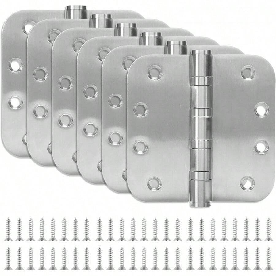 6 Pack Stainless Steel Silver Door Hinges For Exterior & Interior Doors, 4.0 X 4.0 Inch Heavy-Duty Ball Bearing Door Hinges With 5/8" Radius Corners