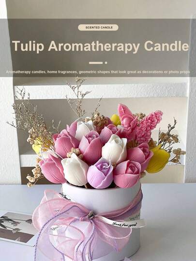 1pc Tulip Scented Candles, Long-Lasting Fragrance, Handmade Home Decoration, Romantic Atmosphere, Bedroom, Living Room, Suitable For Birthday And Holiday Gifts Graduation