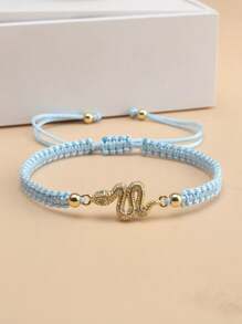 1pc White Zirconia Inlaid Green Eyed Snake Bracelet, Suitable For Men's Daily Wear, Snake Year Festival Gift - Mint Blue - View 9