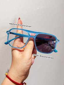 1 Pair Of Children's Aviator Frame Double-Beam Retro Color-Changing Fashion Glasses, Simple And Style, Rich Colors To Choose From, Suitable For Boys And Girls Party Festival Travel Vacation Decoration, Daily Accessories Photography Props. - Multicolor - View 14