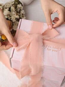 雪纺丝带每卷宽 4 厘米，长 5 米（196.9 英寸），手工制作的流苏雪纺丝绸丝带，适用于婚礼请柬、新娘花束、礼品包装、DIY 工艺品，多种颜色可供选择