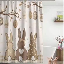 Cortina de ducha con diseño de huevos de Pascua, cola de conejo de primavera y tela a cuadros caqui y marrones, divertida cortina de ducha para baño y decoración del hogar en verano