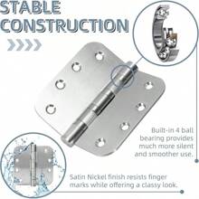 6 Pack Stainless Steel Silver Door Hinges For Exterior & Interior Doors, 4.0 X 4.0 Inch Heavy-Duty Ball Bearing Door Hinges With 5/8" Radius Corners