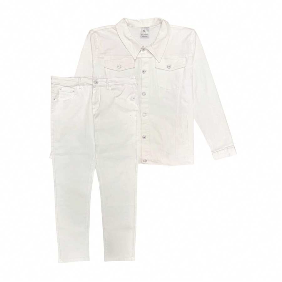 Men's Denim Classic Jean Suit Outfit - 白色 - 查看 1