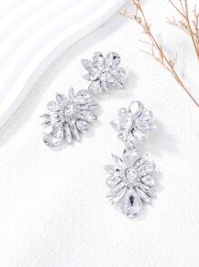 juran 1 对女式水钻花卉吊坠耳环，婚礼/约会/派对珠宝礼物 - 銀色 - 查看 5