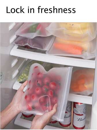 1/5pcs Reusable Food Storage Bags - Silicone Freezer Bags Leakproof Freezer Stand Up Reusable Food Organizer Bags Multi Leakproof Airtight Bags For Meat Fruit Vegetables