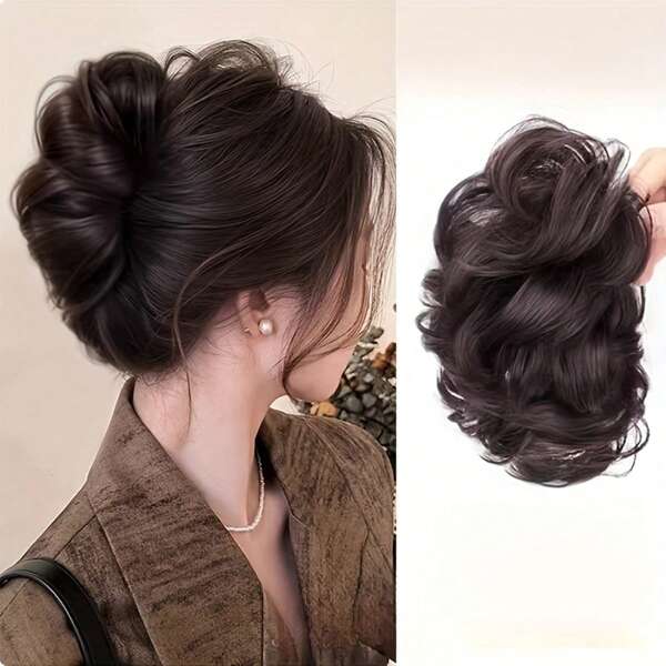 Women's Wigs - Curly Slouchy Bud Bun, Fashionable Natural Fluffy Hair Hair Ties Ponytail Holders Hair Elastics Hair Rubber Bands Scrunchies Hair Rope Elastic Hair Tie, Hair Bobbles