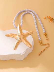 1pc Stylish Exaggerated Beach Resort Starfish Detail Necklace, Color Rope Pendant Necklace, Fashion Accessory For Women, Suitable For Beach, Party, And Daily Wear