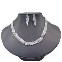 2 Stücke europäischer & amerikanischer Stil Quasten-Ketten-Schmuckset mit Strass-Rauten, bestehend aus Ohrringe und Halskette